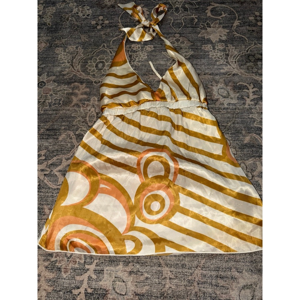 Vintage Y2K Charlotte Russe Satin Halter Babydoll Tank Top Stripes Retro